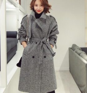 Slim temperament woolen overcoat long winter frenum coat